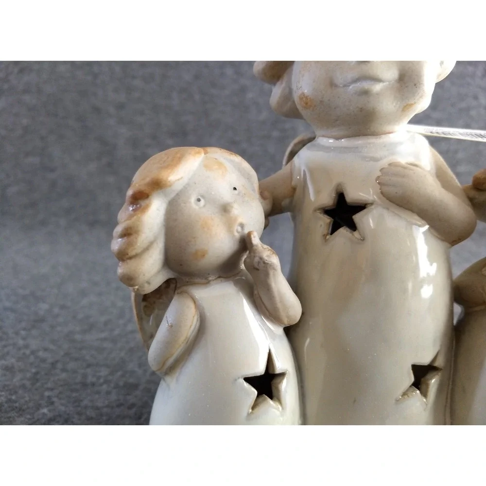 Angel Trio Ceramic Candle Holder Glazed Star‎ Luminary w/ Tealight Christmas NEW